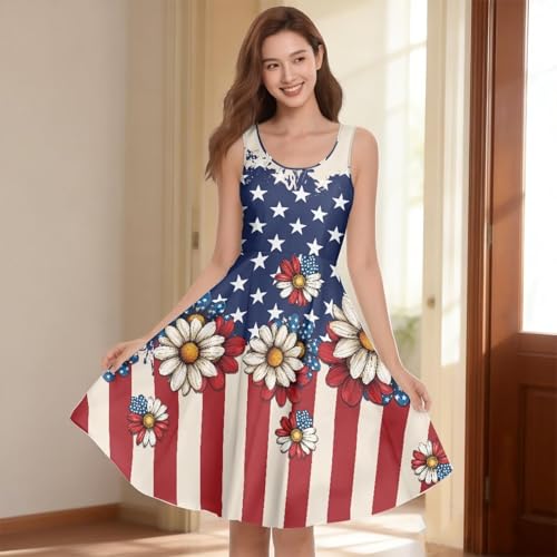 Image of Women's Casual Loose Sundress Midi Sleeveless Crewneck Dress Summer Beach Tank Dress with Pockets