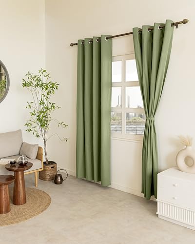 Image of THE LINEN COMPANY Cotton Room Darkening Curtain, Light Blocking Curtain 10 feet with Eyelet Rings for Long Door Pack 2 for Living Room, Bedroom (4.5ft x 10ft, Avocado Green)