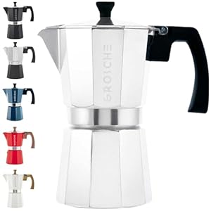 GROSCHE Milano Stovetop Espresso Maker Moka Pot 6 espresso Cup 93 oz Silver Cuban Coffee Maker Stove top coffee maker Moka Italian espresso greca coffee maker brewer percolator