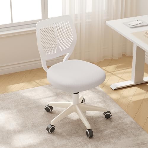 JPBSTO Armless Desk Chair Height Adjustable Swivel Office Rolling Task Chairs with Soft Mesh Padded Cushion Ergonomic Small Study Computer Chair for Girls Boys Teens (White 1PC)
