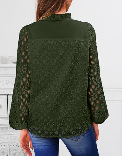 BETTE BOUTIK Women's Long Short Sleeve Tops 2025 Dressy Casual Button Hollow Out Lace Embroidered Blouses Shirts
