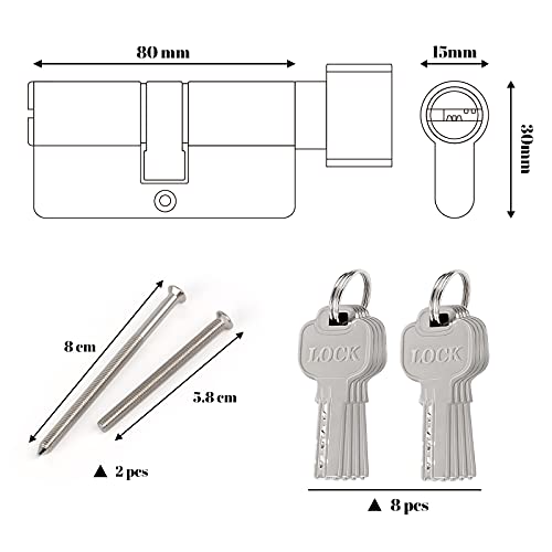 Hengsong Zylinderschloss 40/40,Schließzylinder mit Knauf,Profil-Knaufzylinder,Zylinder 40/40...