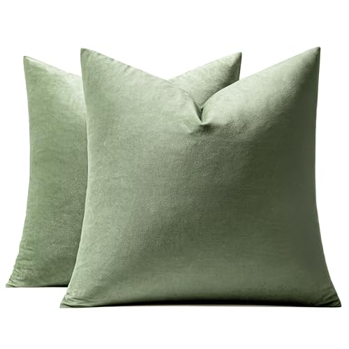 Image of MIULEE Velvet Throw Pillow Covers 20x20 Inch, Pack of 2 - Sage Green, Soft Solid Decorative Pillow Covers Square Cushion Cases Farmhouse Modern Home Decor for Spring Couch Sofa Bedroom Living Room