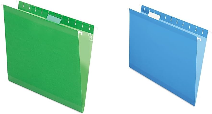 Pendaflex Reinforced Hanging File Folders Letter Size Bundle - Bright Green 25/BX (4152 1/5 BGR) and Blue 25/BX (4152 1/5 BLU)