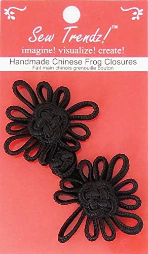 Chinese Frogs Button Closures Hook & Eye Fastener - Sewing Quilting Renaissance Dance Hawaiian Bridal Costumes Outfit Drapery Home Decor-Black -4"x2"-Angel Flower - 1 Pair/pk - #FG4754B