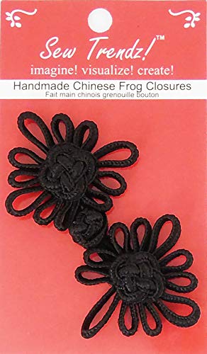 Chinese Frogs Button Closures Hook & Eye Fastener - Sewing Quilting Renaissance Dance Hawaiian Bridal Costumes Outfit Drapery Home Decor-Black -4"x2"-Angel Flower - 1 Pair/pk - #FG4754B