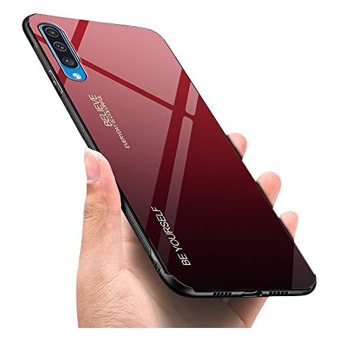 Luhuanx Case for Samsung Galaxy A50,Samsung A50s Case,Samsung A30 Case,Tempered Glass Qualtiy Pattern Back+TPU Side Slim Case For Galaxy A50,A50s,A30s in 6.4”(2020)-Red/Black Cover