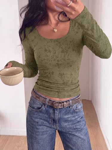 Women's Floral U Neck Slim Tops  - image 5