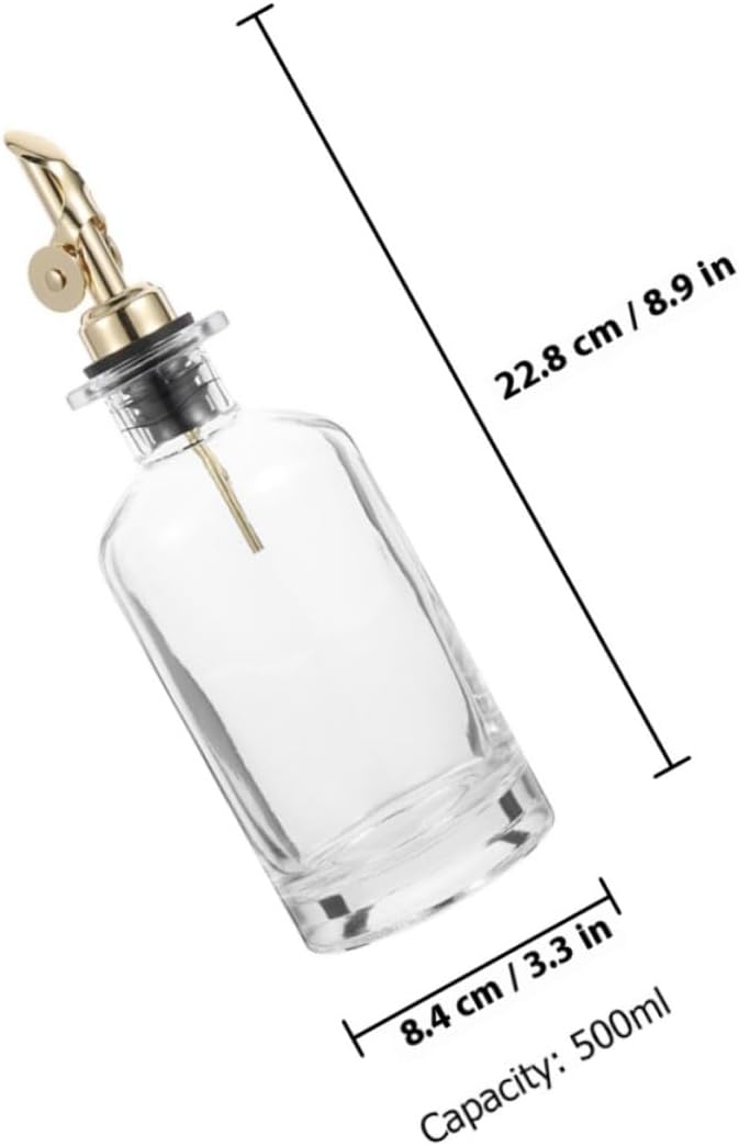 2pcs Kitchen Oil Dispenser Bottle Set 500ml Glass Oil and Vinegar Container with Automatic Opening Spout Gold Finish for Cooking and Salad Use
