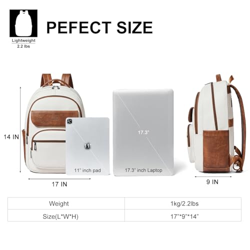 Image of Leresas 37L Backpack Purse for Women Mens Teacher Bag Work Travel Back Pack Vegan Leather Laptop College Daypack Business Computer Book Bag Beige