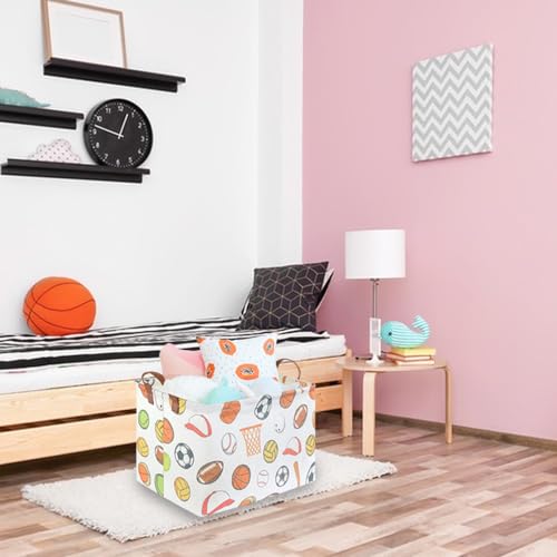 Image of Rectangular Ball basket,Kids Storage Bins, Foldable and waterproof canvas kids basket organizer, Boys toy box,boys Room Decor,shelf basket(Ball game)