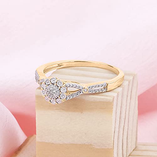 1/20cttw Diamond Cluster PromiseRing for Women in 925 SterlingSilver,Women's Diamond Floral Engagement Ring with Round White Diamond Halo in YellowGold-Plated,RoseGold-Plated or Sterling Silver3
