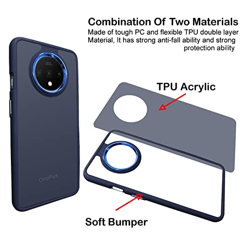 Image of A rtistque Frosted Translucent Back Cover Case for Oneplus 7T | Electroplated Chrome Ring | Raised Camera Edges for Protection | Smooth Sides TPU - Blue