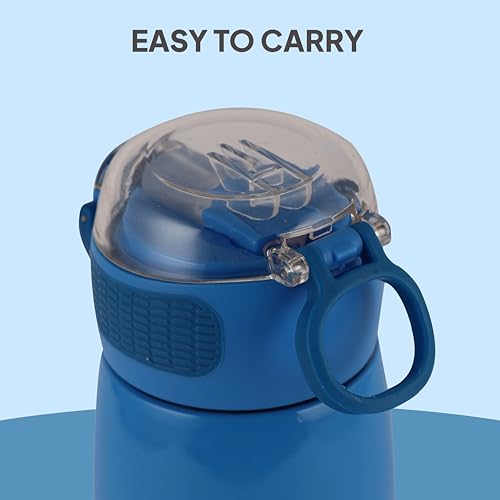 Image of Cello Kidzbee Flare 450 Insulated Stainless Steel Sipper Water Bottle 444 ml, Blue | Web Warriors Cartoon Design Hot & Cold Bottle | Vacuum Insulated Leakproof Easy to Carry Water Bottle for Kids
