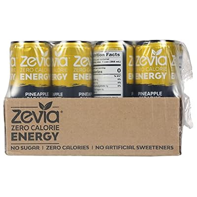 Zevia Zero Calorie Energy Drink, Pineapple Paradise, 120mg Caffeine, Zero Sugar, Non-GMO, 12 Fl Oz (Pack of 12)