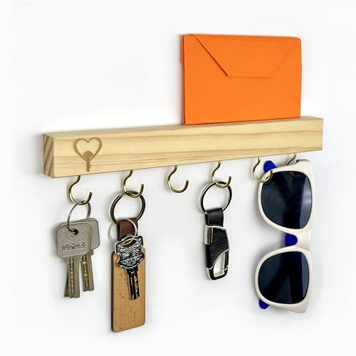 Qsdboc Schlüsselbrett Holz Ohne Bohren, Minimalistisches Schlüsselhalter mit 6 Haken, Wand Schlüsselboard, Schlüsselregal für Flur, Wohnzimmer, Schlafzimmer, Küche