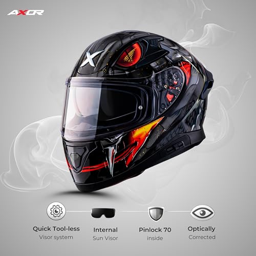 Image of Axor Apex Venomous ISI ECE DOT Certified Full Face Dual Visor Helmet for Men and Women with Pinlock Fitted Outer Clear Visor and Inner Smoke Sun Visor Black Grey(L)