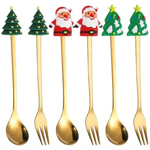 BOHK Christmas Stainless Steel Tea Spoons Forks Coffee Spoon Metal Dinner Forks Dessert Spoon Stirring Spoon Ice Cream Spoon with Gift Box (Green) Cover