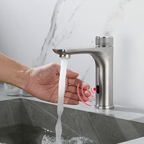 Robinet de lavabo en nickel brossé au design moderne avec mitigeur automatique