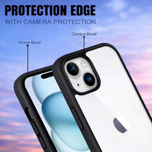 Image of amazon basics Shockproof Ultra Hybrid Back Cover for Apple iPhone 15 | 360 Degree Protection TPU+PC | Crystal Clear Hard Back | Transparent Back Case for Apple iPhone 15 (Black Bumper)