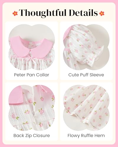 Image of Kucnuzki Baby Girl Clothes Cute Spring Summer Sun Dresses Toddler Casual Puff Sleeve Floral Dress Girls Summer Outfits