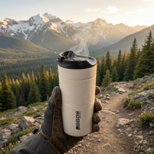 Image of Travel French Press Coffee Maker Cum Travel Coffee Mug With Sipper Lid, Vacuum Insulated coffee mug Stainless Steel, 450 Ml, Beige