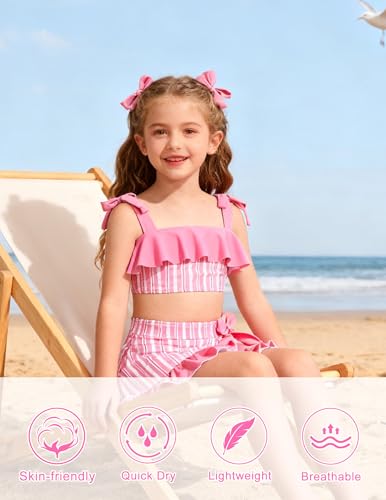 Image of ALISISTER Girls Swimsuit 3 Piece Bathing Suits Flounce Bikini Tankini Set Beach Swimwear with Cover Ups Skirt for 3-8 Years