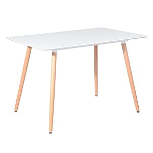 HOGAR24 ES Mesa de Cocina de diseño Moderno, Estilo Nordico, Acabado Color Blanco, Patas de Madera, Medidas: 100 cm (Ancho) x 75 cm (Alto) x 70 cm (Fondo).