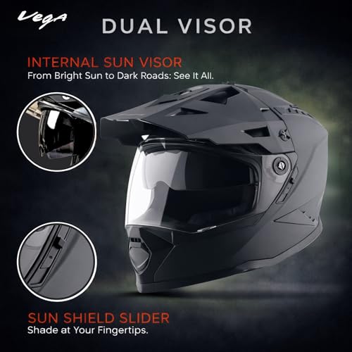 Image of Vega VF 11 Dirt-X Solid Full Face Riding Helmet with Matte Shock Absorbing Shell, Aerodynamic Design, Ventilated Interior, Comfortable Fit, Durable Riding Helmet - Dull Black -XL