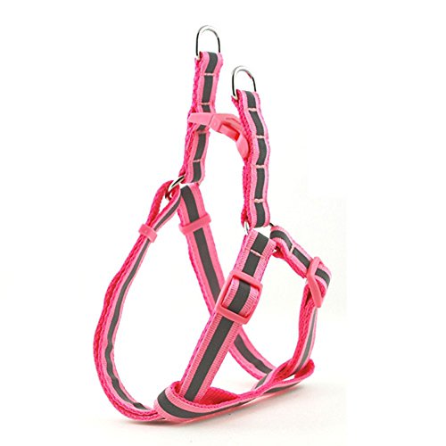 B-JOY réglable harnais pour chien réfléchissant, step-in harnais pour animaux, corps chien harnais avec bandes réfléchissantes, laisse animal de compagnie, plusieurs couleurs (rose)