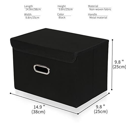 Sevendome Fabric Foldable Collapsible Storage Cube Bin Organizer Basket With Lid, Handles, Removable Divider For Home, Closet (Black, 3Pcs) #TOP1