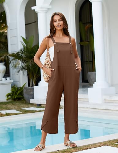 Image of AMEBELLE Women's Sleeveless Cotton Linen Overalls Rompers Baggy Wide Leg Jumpsuits
