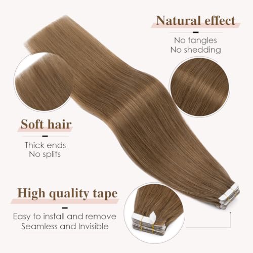 TESS Tape in Hair Extensions Human Hair 10 PCS #06 Light Brown - 12 Inch Seamless Invisible Real Hair Extension Straight 20g - Image 2