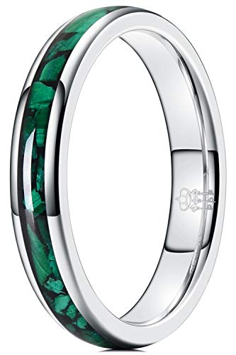 THREE KEYS JEWELRY 4mm 8mm Galaxy Tungsten Wedding Bands Green Stone/Blue-Green Quicksand/Purple Sparkles/Colorful Opal Inlay Engagement Ring for Men Women Domed Polished Finish