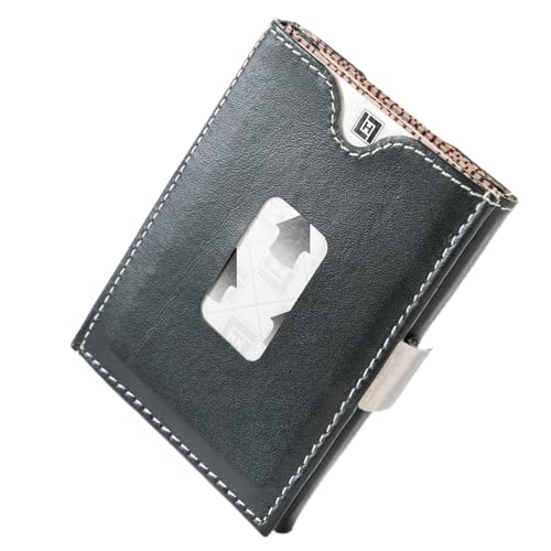 Image of LLH Leather Trifold Wallet - RFID Blocking with Stainless Steel Locking Clip Wallet, Minimalist Front Pocket RFID Blocking Credit Card Holder (Dark Green)