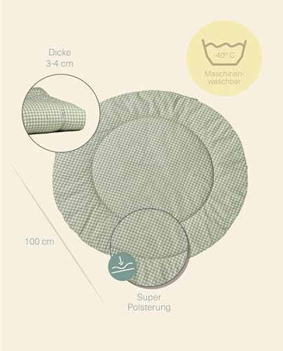 molis&co - Krabbeldecke Runder für Baby 100x5 cm - 100% Baumwolle (OEKO-TEX) - Spielmatte Baby Multifunktional, Dick & weich gepolstert - Ideal als Babydecke & Spieldecke Baby - Mint Tea