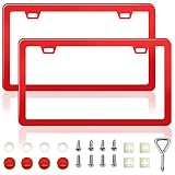 smseace 2pcs Red License Plate Frames 2 Hole Stainless Steel Car Licence Plate Covers for US Car，Tr