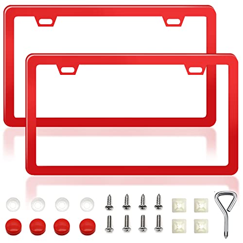 Smseace 2Pcs Red License Plate Frames 2 Hole Stainless Steel Car Licence Plate Covers For Us Car，Truck Licenses Plate Holders D-050-R #TOP29