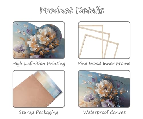 Piy Painting 3 Teilig Modern Bilder Leinwand Farbenfrohe Blumen Wandbilder Wohnzimmer Modern Blau und Violett Floral Wandkunst Leinwand Malerei Kunstdrucke Wandbilder mit Rahmen Schlafzimmer 57x40 cm