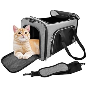 Katzen Transporttasche Faltbar für Katzen und Kleine Hunde bis 10kg – Robuste Katzentasche Transporttasche Groß mit Versteckbarem Dachfenster (Grau, 50x30x30cm)