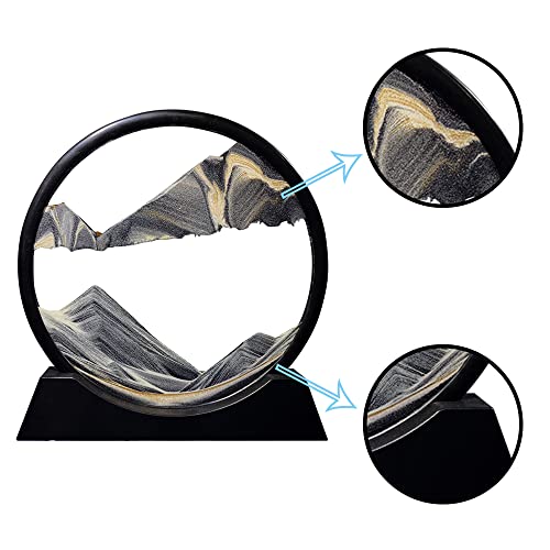 Image of Aoderun Decorative Hourglass 20 cm Hourglass 3D Dynamic Art Painting Sand Painting Round Frame Moving Sand Deco Office Living Room Home (New Black, 20 cm)