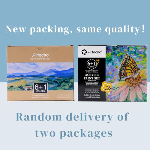 Image of Artecho Acrylic Paint Set, 7 Primary Colors - 6x2.02oz /60ml & 1x4.05oz /120ml Titanium White Tubes, Art Craft Paints for Canvas, Rock, Wood, Fabric, Art Supplies
