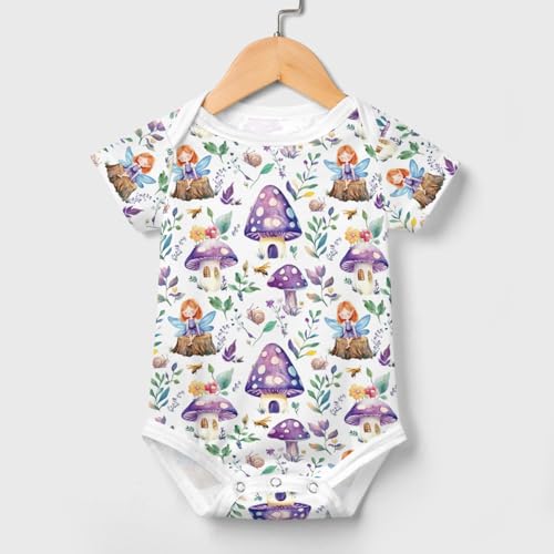 Cute Magical Fairies Mushroom Purple Baby Bodysuits Snails Bees Boho Leaves Wildflowers Baby Romper2