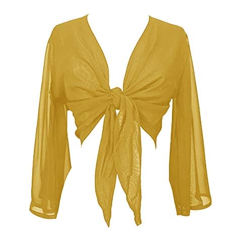 Indian Trendy Women's Chiffon Flair Wrap Tie Top Choli Blouse Belly Dance Gypsy (One Size, Golden) Cover