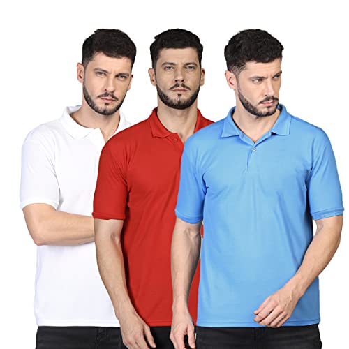 Image of INKKR Men's Casual Polo Neck Half Sleeve Solid T-Shirt (Pack-3)