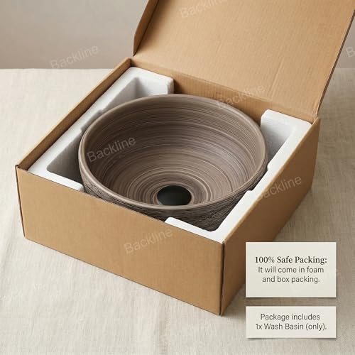 Image of Backline Matte Brown Ceramic Vintage Wash Basin | Small Round Basin | Above Counter Table Top | Bathroom Sink | Designer Art Basin for Bathroom, Vanity & Living Space (35x35x14 cm) (5 Years Warranty)