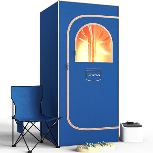 TATDOL Portable Home Steam Sauna Box, Full Size Personal Thicken 600D Sauna Tent Kit for Spa, Indoor Sauna Relaxation with 2.6L & 1000 Watt Steam Generator, Remote Control, Chair, Mat, Foot Rest