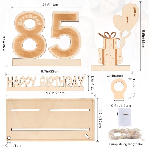 Seutgjie 85 Geburtstag Deko für Mann Frau Geldgeschenke mit LED Lichterkette Fliege und Geschenkpapier Holz Schild Gästebuch für 85 Jahre Porzellanhochzeit Jubiläum Tischdeko