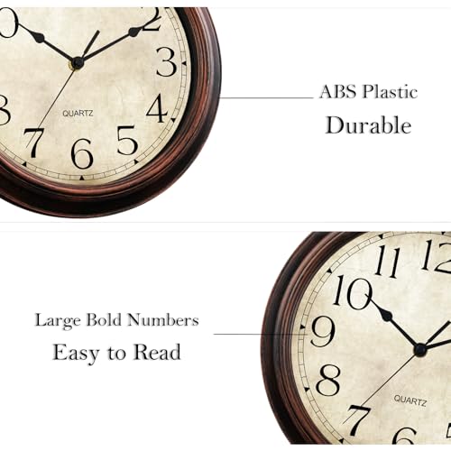 Image of KECYET Wall Clock Battery Operated Vintage Silent Non-Ticking Analog Wall Clocks 8.5 Inch Small Retro Clock Decorative for Kitchen Bathroom Bedroom Home Office (Bronze)