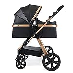 Pixini Kinderwagen (Arizona 3in1 inkl. Babywanne & Buggy & Auto-Babyschale - Alu-Rahmen - in gold/schwarz)